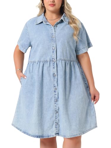 Agnes Orinda Denim Dress for Women Plus Size Button Down Babydoll Sundress Jean Dress with Pockets 2025 Vacation