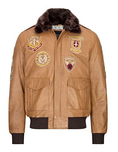 Image of TruClothing Mens Real Leather Bomber Jacket Aviator Flying Air Force Antique Brown Tan - Brown XL