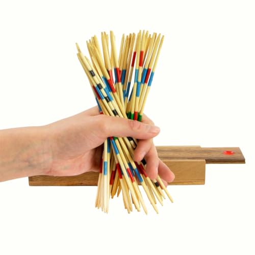 Logica Spiele Art. Mikado - Box aus Teak/Samena Holz - Wiederverschließbare Schachtel - Stäbe aus Bambus