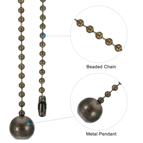 Image of PATIKIL 1M 3.3ft Ceiling Fan Pull Chain, 2 Pcs Beaded Pulls Cord Extender Ball Pendant for Fan Light Chandelier Table Lamp Pulling Switch, Bronze