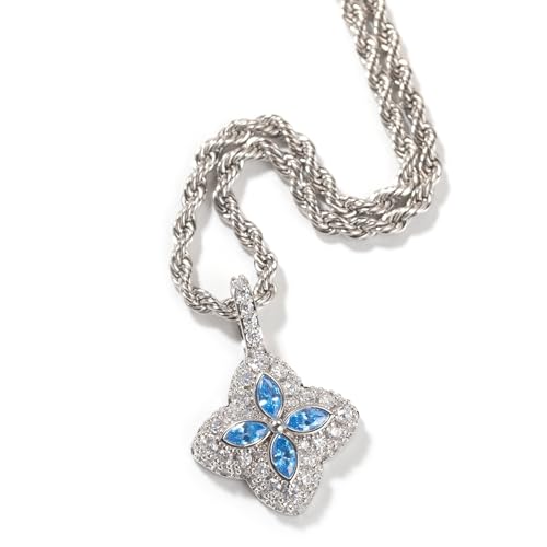 LuxeFlex Four Leaf Clover Shaped 5A Cubic Zircon & White Gold Plating Pendant, Elegant Luxury Design Iced Out Daily Jewelry Necklace