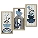 Putuo Decor Boho Abstract Wall Art, Set of 3, Modern Botanical Wooden Wall Decor, Blue Mid-Century Minimalist Framed Artwork for Living Room Bedroom, Office