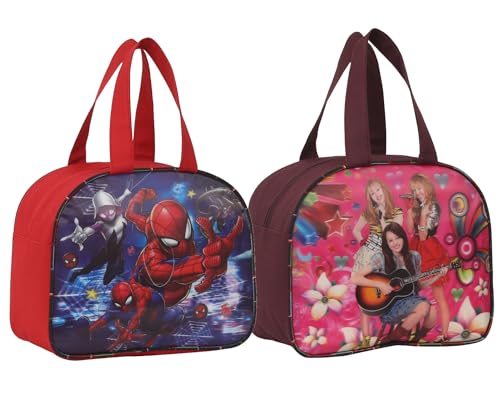 Image of STRONG LIFE Combo Polyester Tiffin School Office Picnic Work Lunch Bag for Kids with Bottle Holder Pack of 2 (Red+Purple)