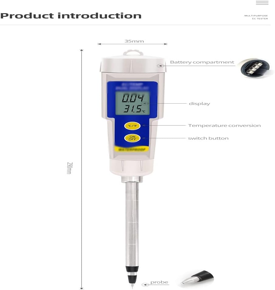 Soil Meter 2 in 1 Soil EC and Temperature Tester 0~4.00mS/cm Multipurpose Conductivity Tester with (Color : A, Size : One Size)