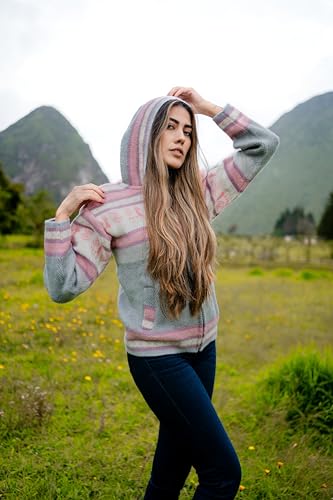 Image of Womens Alpaca Zip Up Hoodie Sweater - Soft Warm Knit Jacket with Hood - Boho Winter Cardigan for Women