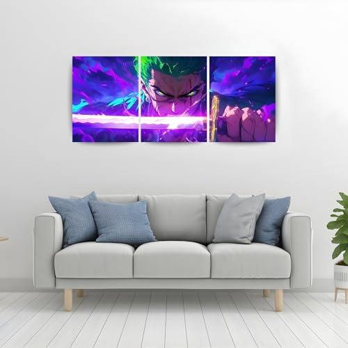 Image of ADRAIL STORE One Piece Anime Manga Poster, Zoro Character Design Wall Poster 3 Panal - A4 Size, 300 GSM, Wall Decor Posters Wall Art For Bedroom, Living room, Office, Dining Room,No Frame (Zoro-2)