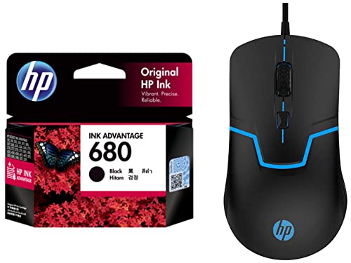 Image of HP 680 Original Ink Advantage Cartridge (Black) & M100 USB Wired Gaming Optical Mouse with LED Backlight and Adjustable 1000 /1600 DPI Settings, 3 Buttons and Press Life Up to 5 Million Clicks