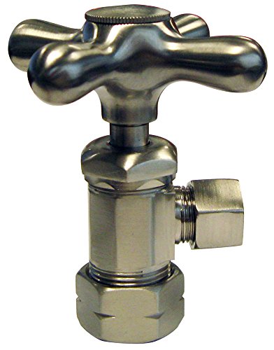 Westbrass Cross Handle Angle Stop Shut Off Valve, 1/2" Copper Pipe Inlet with 3/8" Compression Outlet, Satin Nickel, D105X-07