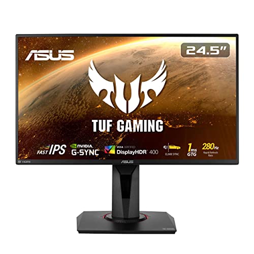 ASUS TUF Monitor Gaming VG259QM 24.5”, FullHD (1920x1080), 280Hz, Fast IPS, Tempo di Risposta 1ms, G-SYNC, Adaptive Sync, Flicker Free, HDR 400, Riduzione Luce Blu, GamePlus, Regolabile