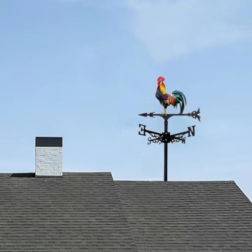 Metal Rooster Weathervane Yard Barn Ornament Colorful Weather Vane Roof Vivid Cock Wind Direction Indicator Outdoor Garden Art Decor - Thumbnail 4