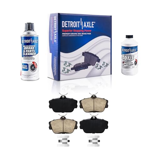 Image of Detroit Axle - 4pc Front Brake Pads for 95-99 01-07 Ford Taurus 96-97 Thunderbird 95-02 Lincoln Continental 93-98 Mark VIII 01-05 Mercury Sable 96-97 Cougar, Ceramic Brake Pads w /Hardware Replacement