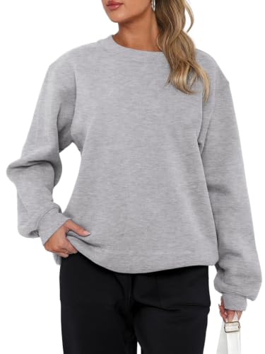Image of REORIA Women Long Sleeve Tops Fleece Oversized T Shirts Light Grey M