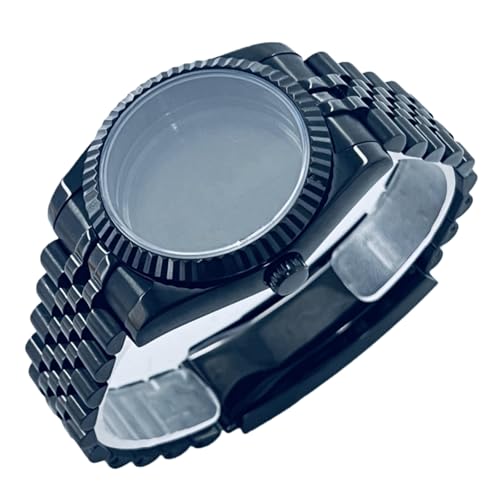 Boîtier montre NH35 noir PVD acier avec verre saphir et bracelet compatible NH36 NH34
