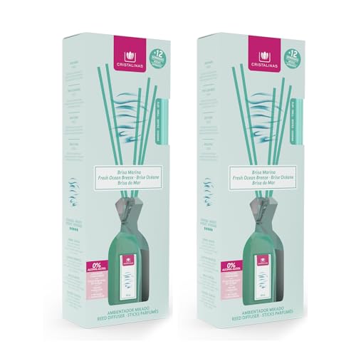 CRISTALINAS | Ambientador Mikado | 100% Puro | Larga Duración 12 Semanas | 90ml | 0% Alcohol (PACK 2, Brisa Marina)