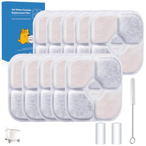 9-Pack Cat Water Fountain Filter Compatible With Catit Pixi Water Fountain Filter Replacement Triple Action Water Filter, 2 Pump Tubes 1 Hard Brush
