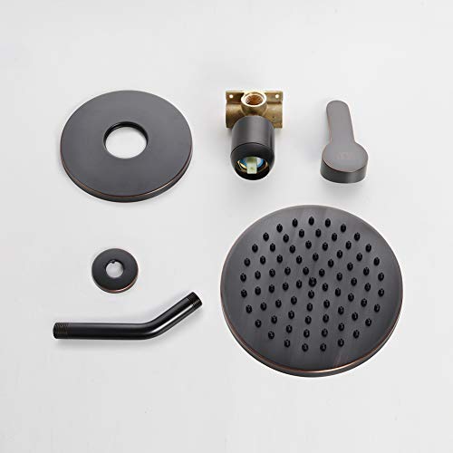 Pop Sanitaryware Shower Faucet Set Oil Rubbed Bronze Bathroom Rainfall Mixer Shower System Wall Mounted 8" Inch Shower Head And Handle Set Single Function Shower Trim Kit With Rough-In Valve #TOP5