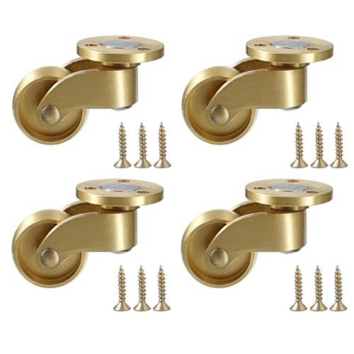 IGNPION Set mit 4 massiven Messing Universalrollen 360° schwenkbar Möbelrollen ohne Vorbau, 24 mm Möbelrollen