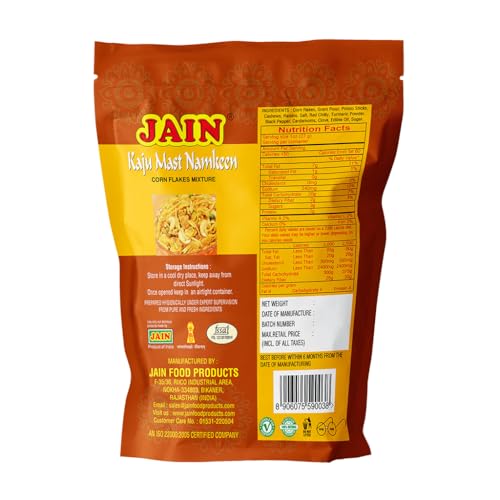Image of JAIN Kaju Mast Namkeen Mixture, Size - 360g, Zipper Packing, Special Cashew-Enriched Namkeen Blend with Crunchy Sev, Corn-Flakes, Raisins & Bold Masala Seasoning, Ready to Eat