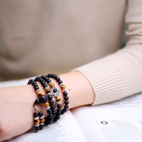 COAI 108 Mala Beads Hamsa Hand Bracelet, Wrap Bracelet Beaded Necklace for Men Women2