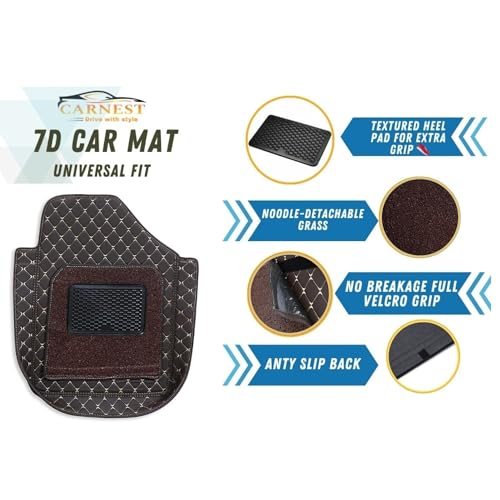 Image of CARNEST 7D Buket Car Floor Mat 5Pcs Set Universal Fit | Triple Stitch Waterproof & All-Weather Anti-Slip Car Mats Compatible with - FIGO,Coffee