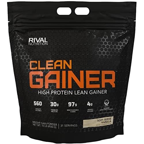 Rivalus Rival Nutrition Clean Gainer | High Protein Lean Mass Gainer Powder | 560 Calories, 30g Protein, 99g Multi-Source Carbs | 31 Servings (10LB, Vanilla)