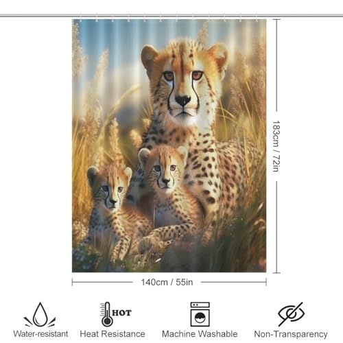 Rideau de douche léopard 140x183 cm en tissu imperméable avec crochets