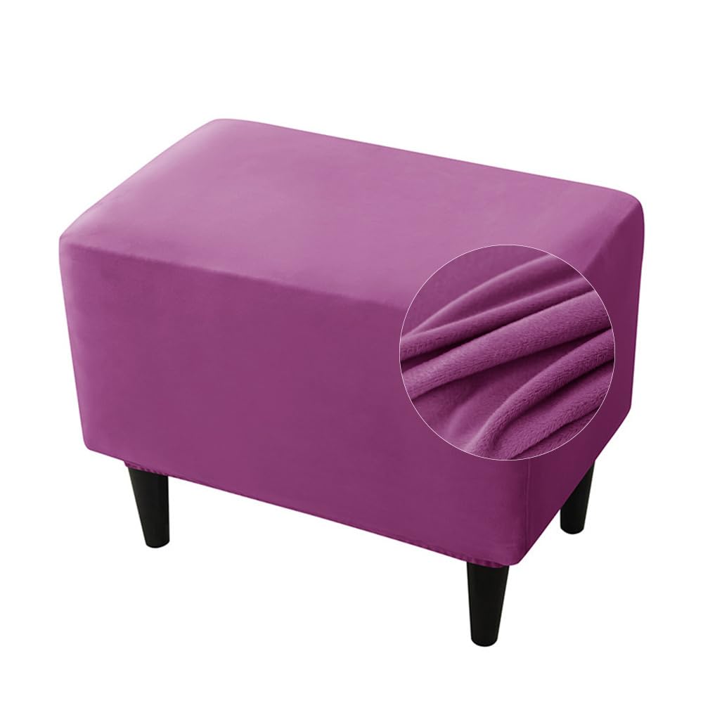 Highdi Housse Velours Pour Pouf/Ottomane Carré Ou Rectangulaire – Extensible, Doux, Lavable – Blanc Élégant
