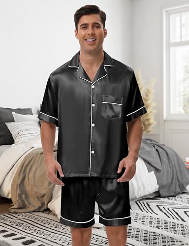 EPLAZA 2 Piece Silk Pajamas for Men Satin Pajama Set Button Down Pjs Set Sleepwear Loungewear2