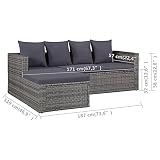 ShGaxin 4-częściowy zestaw mebli ogrodowych, meble ogrodowe, zestaw ogrodowy, sofa ogrodowa, zestaw ogrodowy, zestaw do ogrodu na zewnątrz, nowoczesny taras i poduszka rattanowa PE szary