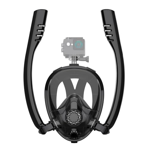 SMACO Full Face Snorkel Mask for Adults & Kids, Scuba Diving Mask with Detachable Camera Mount, Snorkling Mask 180° Panoramic View Snorkeling Set Anti-Fog Anti-Leak Dry Top Set——K2