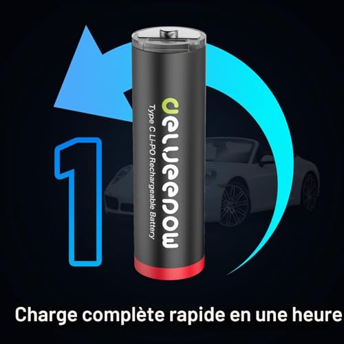 Delyeepow Pile Rechargeable AA 1,5V USB C Lithium 3400mWh,Piles AA Rechargeables 1500 Cycle Longue Durée de Vie Lot de 16 – vue 5