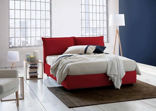 Dmora Letto Matrimoniale Antonia, Letto Contenitore con Rivestimento in Tessuto, 100% Made in Italy, Apertura Frontale, Adatto per Materasso Cm 160x200, Rosso