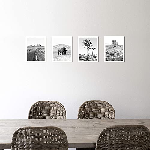 Color Play Desert Landscape Prints Wall Art Unframed American Buffalo Pictures Tree Highway Monument Valley Black And White Photograph For Home Wall Decor 8X10 Inches Set Of 4 #TOP2