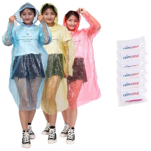 SNZ Poncho Antipioggia – Poncho Pioggia Monouso per Uomo e Donna, 6 Giacche Poncho Impermeabile – Mantella Antipioggia Monouso con Cappuccio per Festival, Escursioni, Campeggio, Concerti Festival