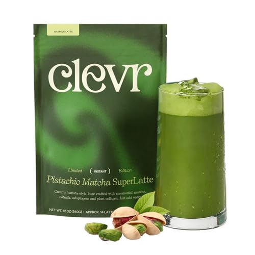 Clevr Pistachio Matcha SuperLatte, Organic Ceremonial Grade, Instant Superfood Powder