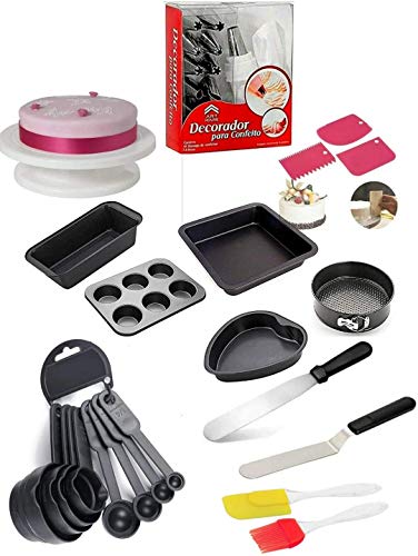 Triple j bakeware Set Cake Decorating Combo Turntable, 12 Pc , 5 Pc Cake Mould Multicolour