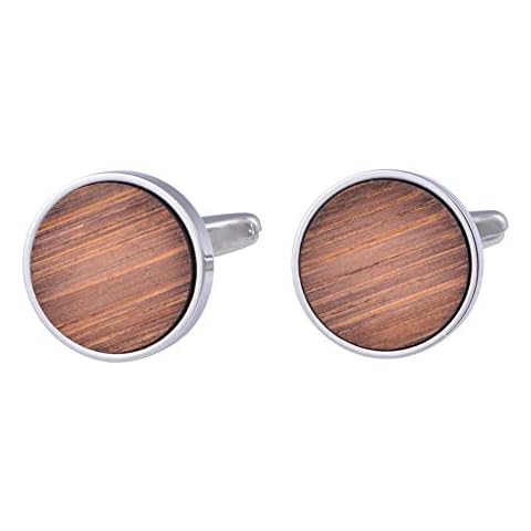 Wimagic 1 Pair of Bamboo Cufflinks Eco-friendly Round Smooth dark brown Cover