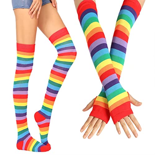 Image of Women's Long Knitted Fingerless Gloves Thumbhole Stretch Arm Warmers | Stretchy soft knitted arm warmers for women, comfortable thumbhole design, ideal daily winter hand sleeve accessories