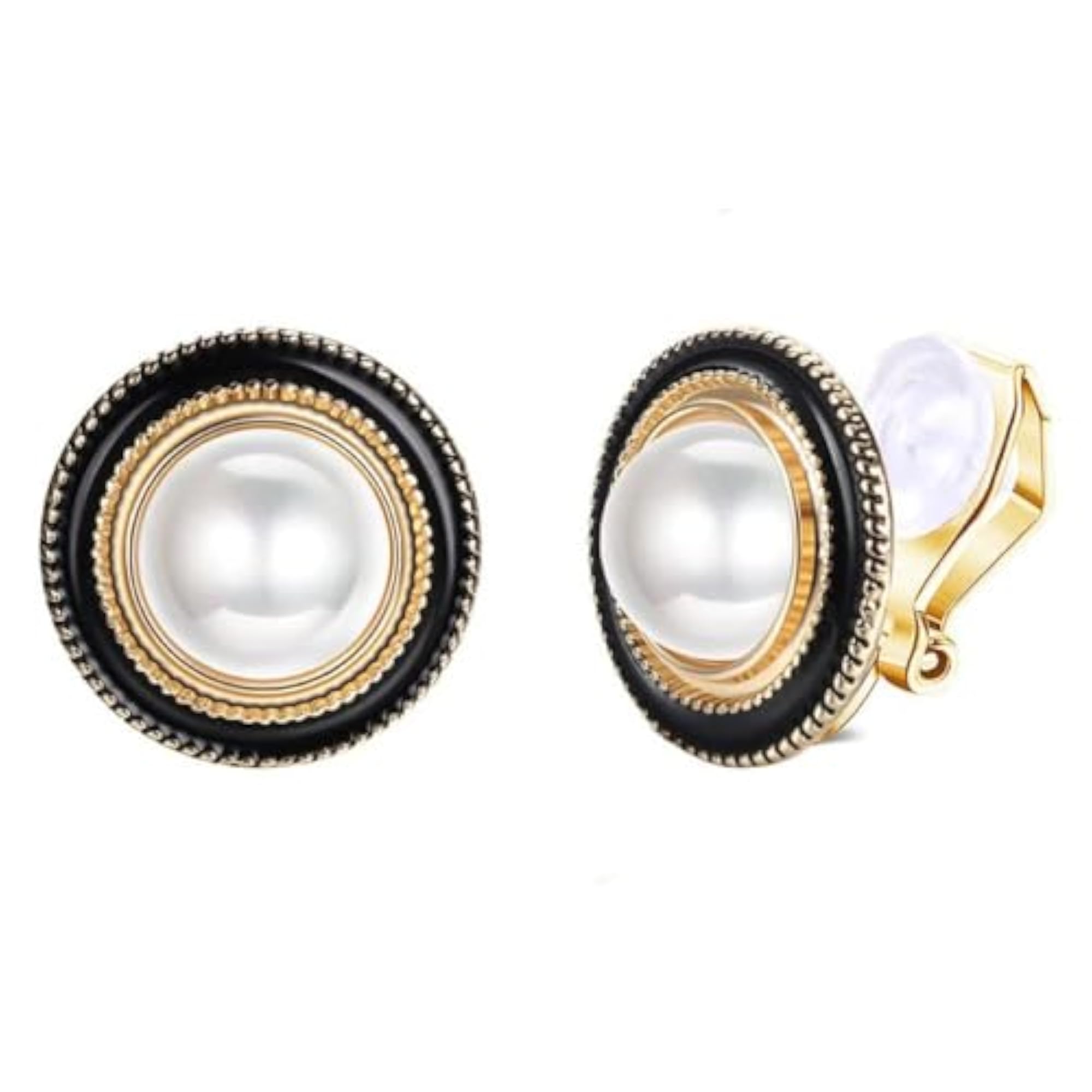 Simulated Pearl Clip On Stud Earrings, Elegant Design