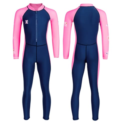 Image of Kids Full Body Swimsuit One piece Long Sleeve Wetsuit Skin Sun Protection Sunsuit Swimwear for Girls S Size