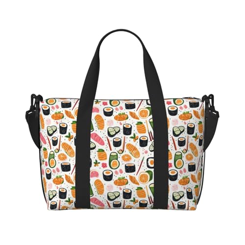 Travel Duffle Bags For Women Men - Cute Sushi Sashimi Print Personal Item Weekender Overnight Gym Carry On Airport Tote Bag With Strap For Yoga, Travel, Business Trips