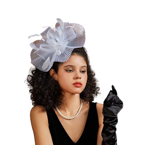 LATIMOON Tea Party Hat Fascinators Hats for Women Girls Elegant Kentucky Derby Hat Flower Headband Outfits for Wedding Church(White)