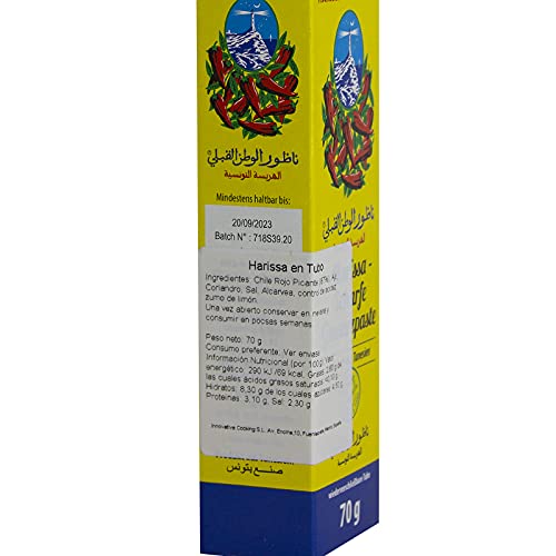 Harissa tunecina original en tubo 70 g pasta picante de chiles rojos y especias para cocinar