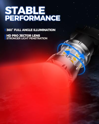 Image of Marsauto 3157 LED Bulbs Red, Strobe LED Brake Light Bulbs, With Projector Lens, 50000 hrs Lifespan, 3156 3056 3057 4157 3047 4057 3457 Canbus Error Free Plug-N-Play, Pack of 2