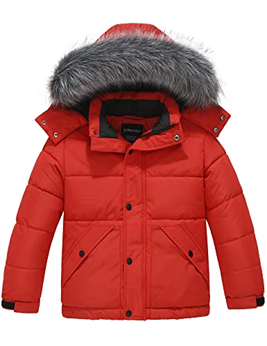 Image of wantdo Boys' Winter Coat Waterproof Puffer Jacket with Detachable Hood | Removable Faux Fur Hood,5000mm Waterproof,Fleece Lined,Outerwear,Machine Washable