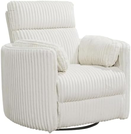 Pemberly Row Contemporary Fabric Swivel Glider Recliner in Ivory ...