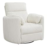 Pemberly Row Contemporary Fabric Swivel Glider Recliner in Ivory