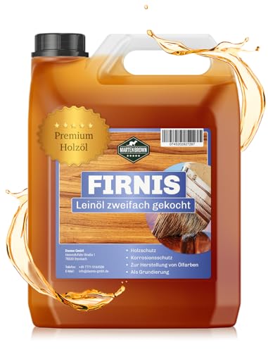Martenbrown® Leinöl Firnis im 5l Kanister | Premium Holzöl 2-fach gekocht | Optimal für...