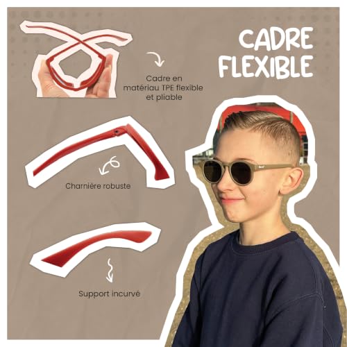 Maesy Lunettes de Soleil Enfant 6-12 Ans - Verres Polarisés UV400 Catégorie 3 - Monture Flexible - Design Rond, Confortables et Sécurisées - Novi, Brun taupe – vue 5