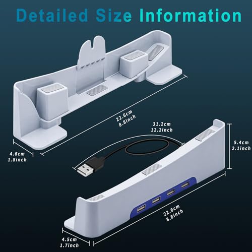 Soporte Horizontal para Consola PS5 Pro/PS5 Slim con Puerto USB Ampliado, Soporte Base de Accesorio para Playstation 5 Pro/ Slim Disc & Digital Edition con Almohadillas Antideslizantes (con USB) - imagen 7